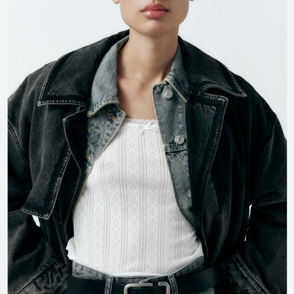 ZARA Denim Trench Coat Jacket Long Oversized Size L/XL - Picture 11 of 11